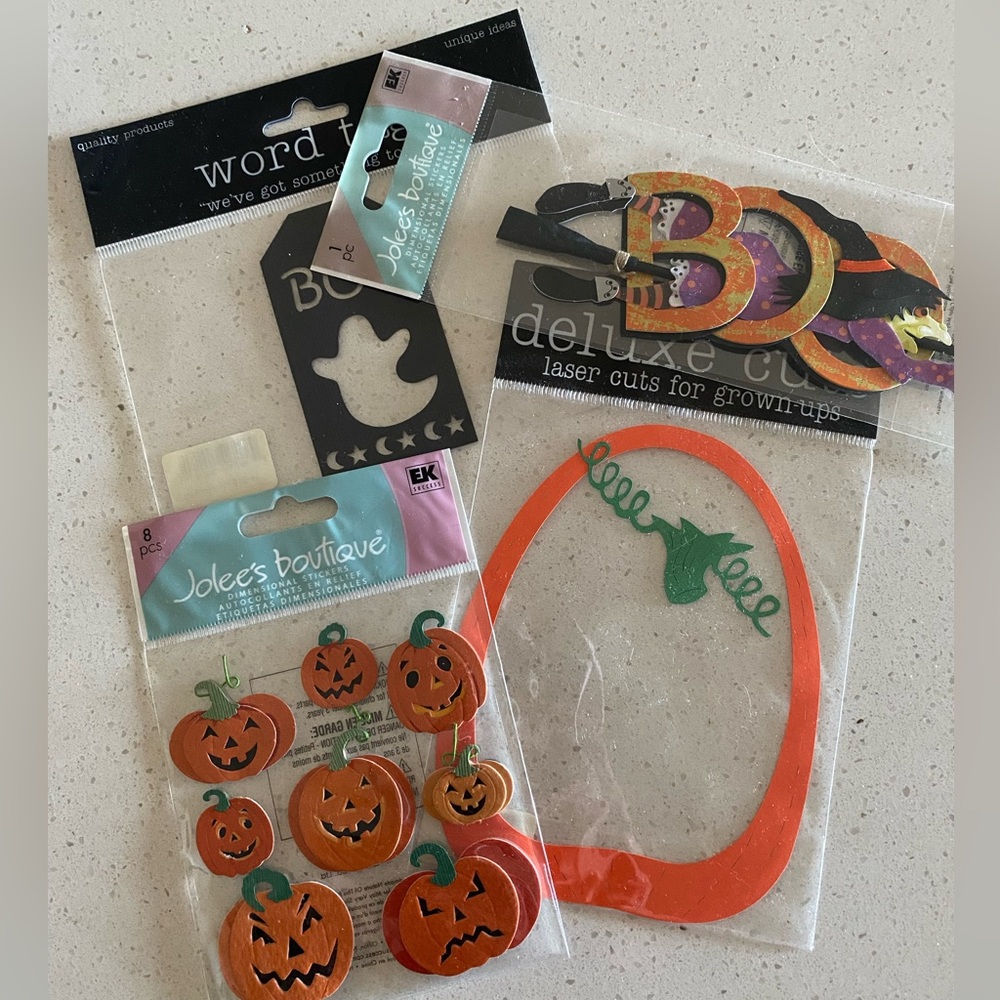 Halloween scrapbooking stickers, word tag and deluxe cuts